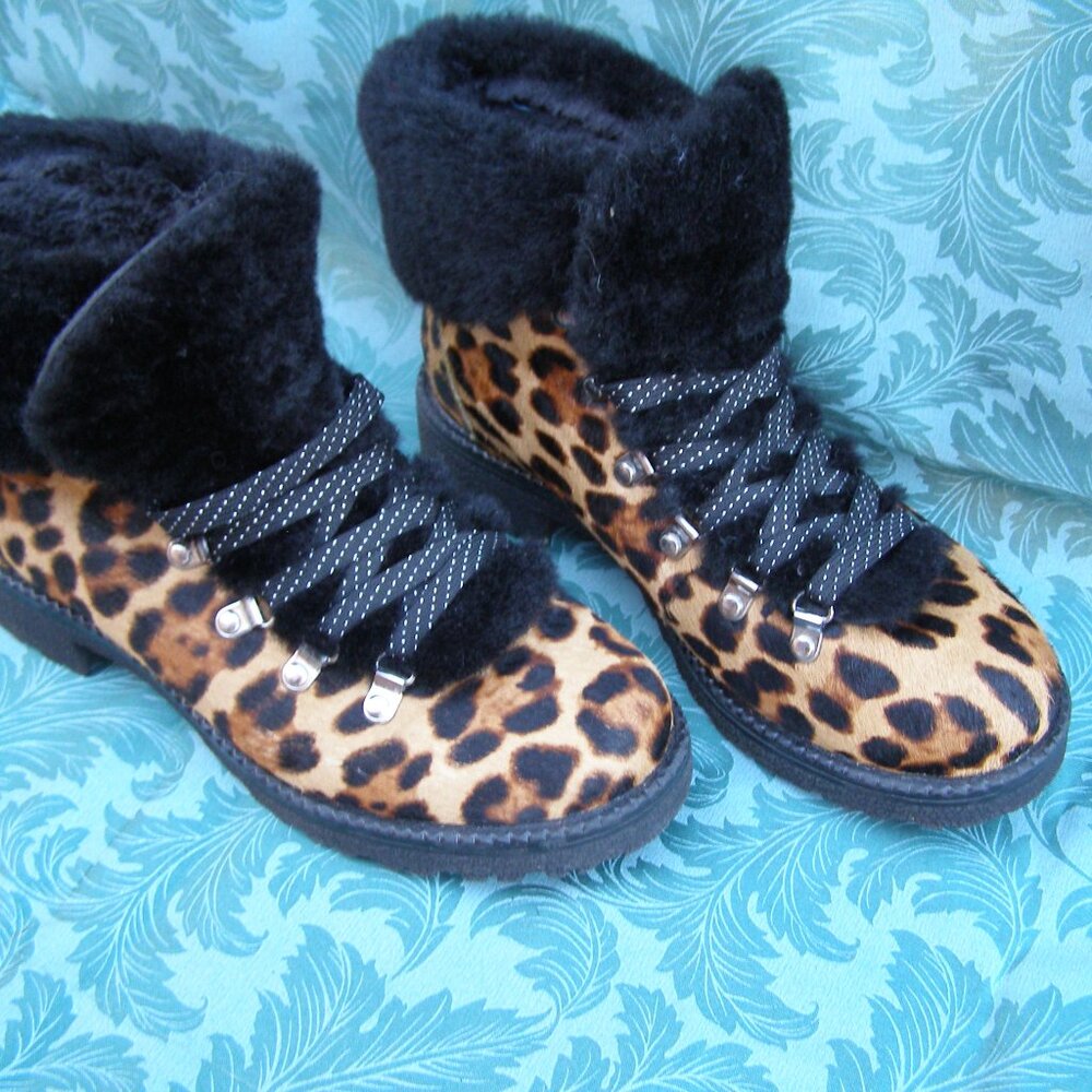 🤎🖤 J. Crew size 8-8.5 Nordic Boots in Leopard Calf Hair - Picture 9 of 12